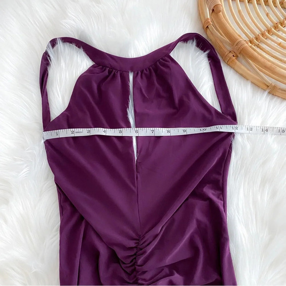 Camille Flawless Open Back Maxi Long Dress Purple Ruched Slit Low V-back Bodycon - Picture 9 of 12